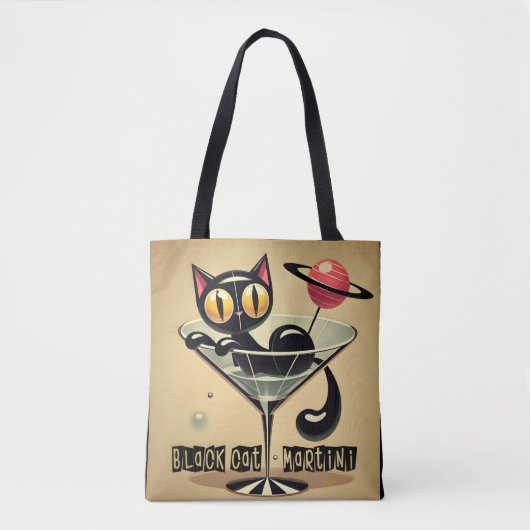 Atomic Futuristic Space Age Black Cat Martini Tote Bag (Voorkant)