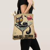 Atomic Futuristic Space Age Black Cat Martini Tote Bag (Dichtbij)
