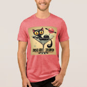 Atomic Futuristic Space Age Black Cat Martini Tri-Blend Shirt (Voorkant)