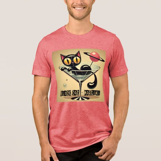 Atomic Futuristic Space Age Black Cat Martini Tri-Blend Shirt (Voorkant)