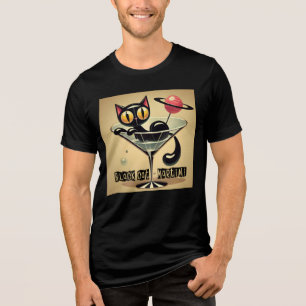 Atomic Futuristic Space Age Black Cat Martini Tri-Blend Shirt