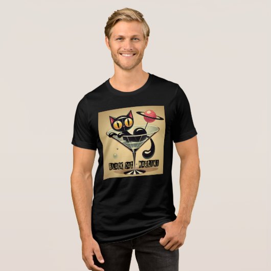 Atomic Futuristic Space Age Black Cat Martini Tri-Blend Shirt (Voorkant volledig)