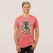 Atomic Futuristic Space Age Black Cat Martini Tri-Blend Shirt (Voorkant volledig)