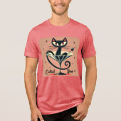 Atomic Futuristic Space Age Black Cat Martini Tri-Blend Shirt (Voorkant)