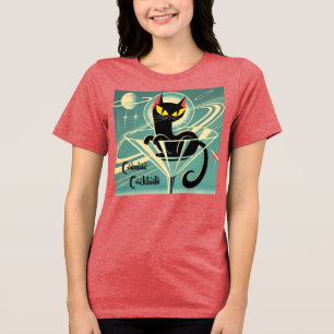 Atomic Futuristic Space Age Black Cat Martini Tri-Blend Shirt