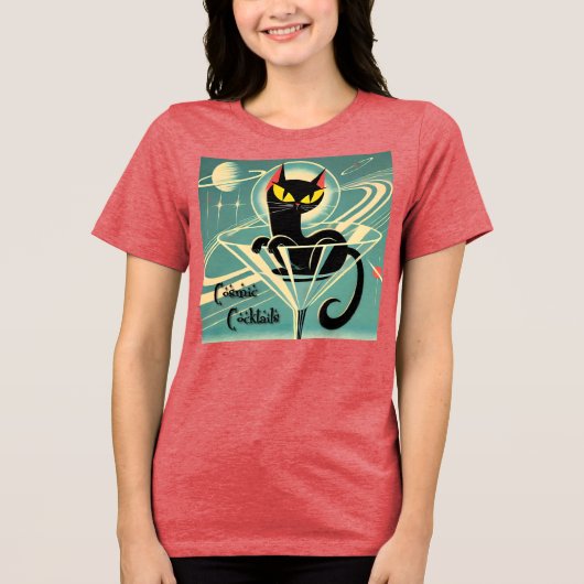 Atomic Futuristic Space Age Black Cat Martini Tri-Blend Shirt (Voorkant)