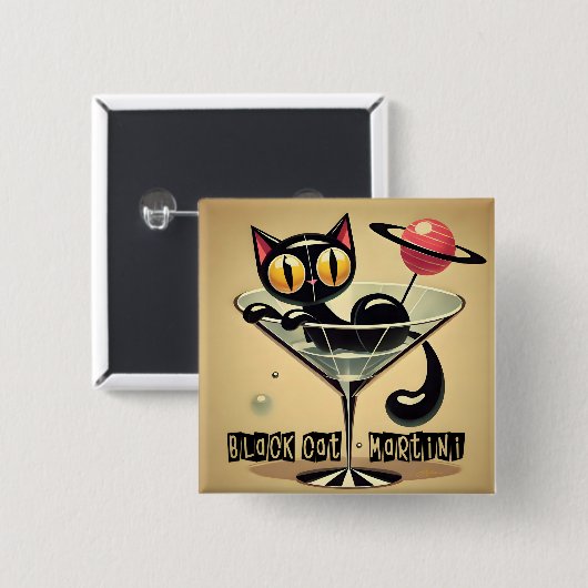 Atomic Futuristic Space Age Black Cat Martini Vierkante Button 5,1 Cm (Voorkant /achterkant)