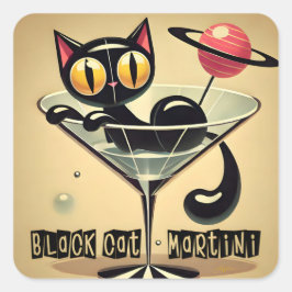 Atomic Futuristic Space Age Black Cat Martini Vierkante Sticker
