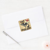 Atomic Futuristic Space Age Black Cat Martini Vierkante Sticker (Envelop)