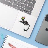 Atomic Futuristic Space Age Black Cat Sticker (Laptop met iPhone)