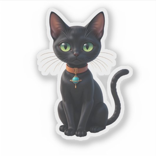 Atomic Futuristic Space Age Cosmic Black Cat Sticker (Voorkant)