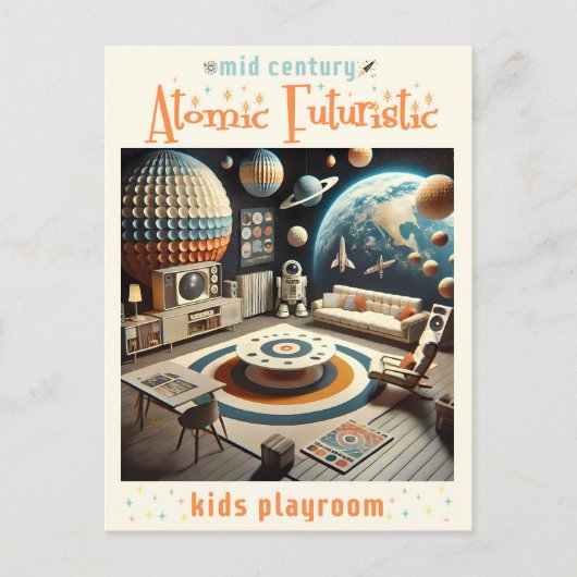 Atomic Futuristic Space Age Kids Playroom Briefkaart (Voorkant)