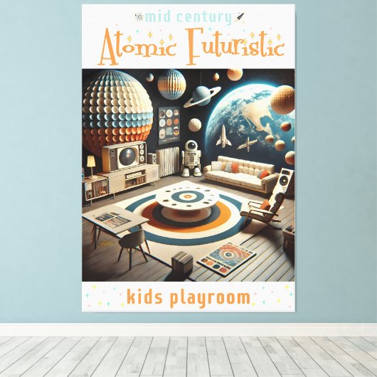 Atomic Futuristic Space Age Kids Playroom Canvas Afdruk (Insitu (Houten vloer))