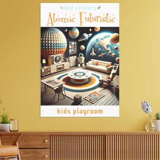 Atomic Futuristic Space Age Kids Playroom Canvas Afdruk (Insitu (Woonkamer))