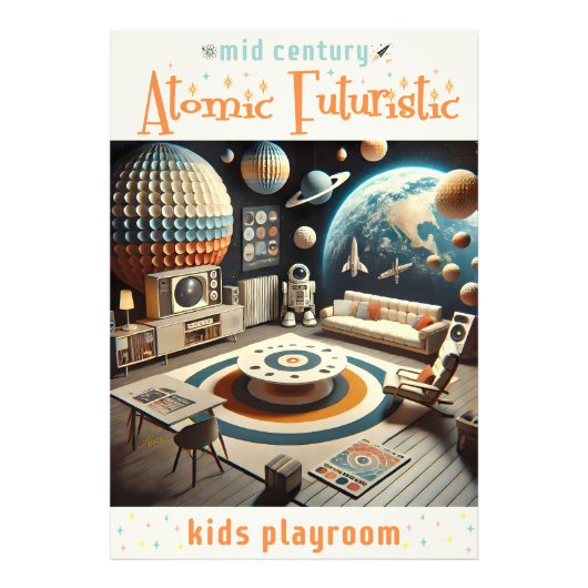 Atomic Futuristic Space Age Kids Playroom Foto Afdruk (Voorkant)
