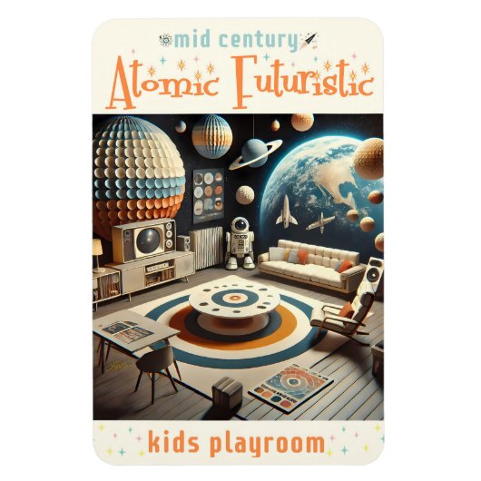 Atomic Futuristic Space Age Kids Playroom Magneet (Verticaal)