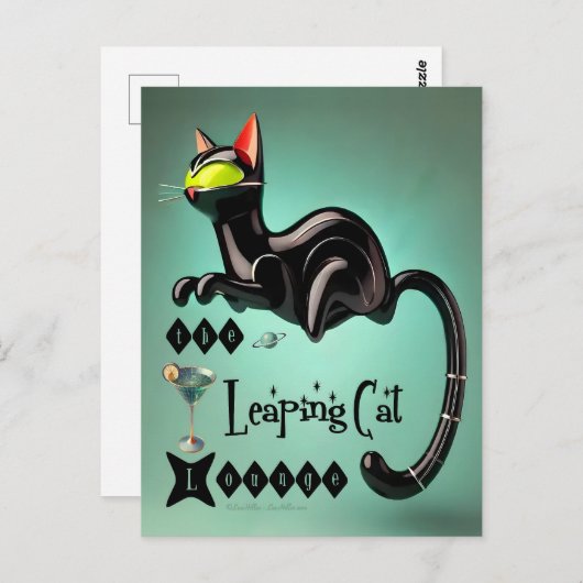 Atomic Futuristic The Leaping Cat Lounge Briefkaart (Voorkant / Achterkant)