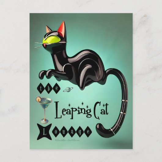Atomic Futuristic The Leaping Cat Lounge Briefkaart (Voorkant)