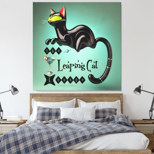 Atomic Futuristic The Leaping Cat Lounge Canvas Afdruk (Insitu (Slaapkamer))