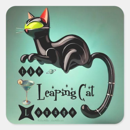Atomic Futuristic The Leaping Cat Lounge Vierkante Sticker (Voorkant)