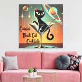 Atomic futuristische kosmische zwarte kat cocktail canvas afdruk (Insitu (Woonkamer))