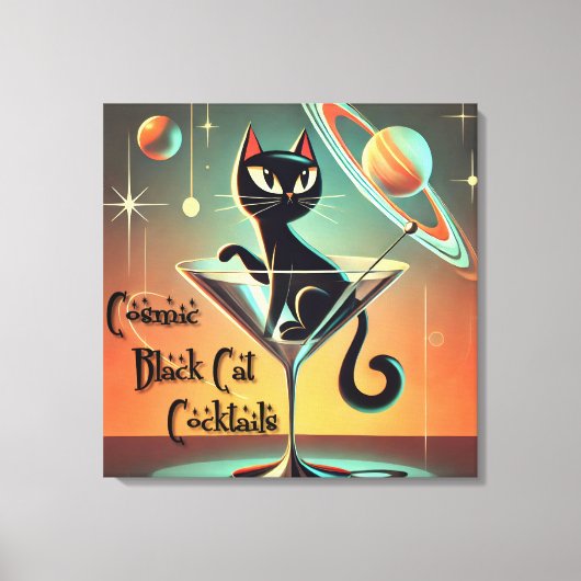 Atomic futuristische kosmische zwarte kat cocktail canvas afdruk (Voorkant)