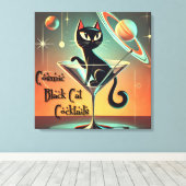 Atomic futuristische kosmische zwarte kat cocktail canvas afdruk (Insitu (Houten vloer))