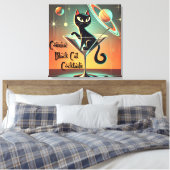Atomic futuristische kosmische zwarte kat cocktail canvas afdruk (Insitu (Slaapkamer))