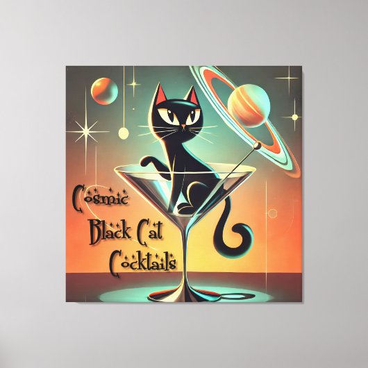 Atomic futuristische kosmische zwarte kat cocktail canvas afdruk (Voorkant)