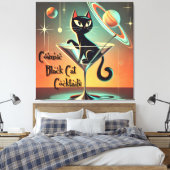 Atomic futuristische kosmische zwarte kat cocktail canvas afdruk (Insitu (Slaapkamer))
