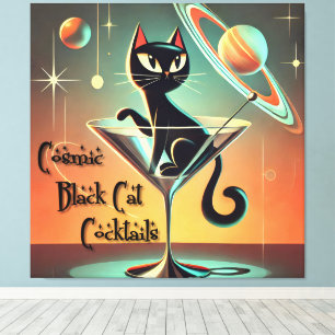 Atomic futuristische kosmische zwarte kat cocktail canvas afdruk