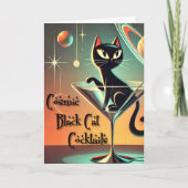 Atomic futuristische kosmische zwarte kat cocktail kaart (Voorkant)