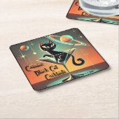 Atomic futuristische kosmische zwarte kat cocktail kartonnen onderzetters (Schuin)