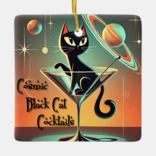 Atomic futuristische kosmische zwarte kat cocktail keramisch ornament