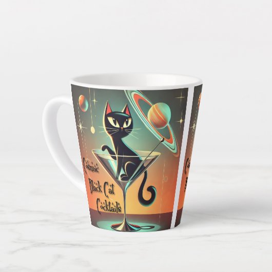 Atomic futuristische kosmische zwarte kat cocktail latte mok (Linkerhoek)