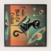 Atomic futuristische kosmische zwarte kat cocktail legpuzzel (Horizontaal)