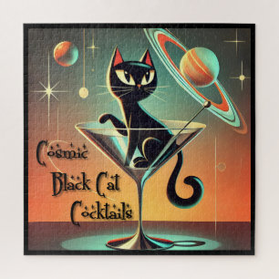 Atomic futuristische kosmische zwarte kat cocktail legpuzzel