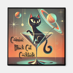Atomic futuristische kosmische zwarte kat cocktail magneet