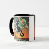 Atomic futuristische kosmische zwarte kat cocktail mok (Voorkant links)