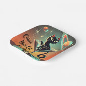 Atomic futuristische kosmische zwarte kat cocktail papieren bordje (Gebogen)