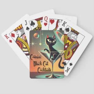 Atomic futuristische kosmische zwarte kat cocktail pokerkaarten