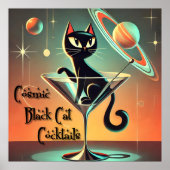 Atomic futuristische kosmische zwarte kat cocktail poster (Voorkant)