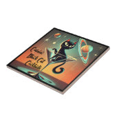 Atomic futuristische kosmische zwarte kat cocktail tegeltje (Zijkant)