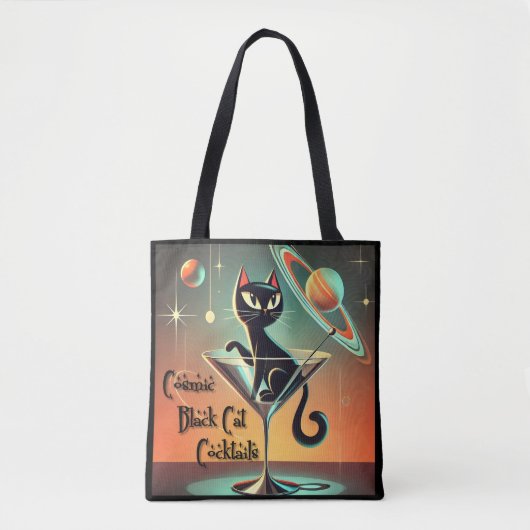 Atomic futuristische kosmische zwarte kat cocktail tote bag (Voorkant)