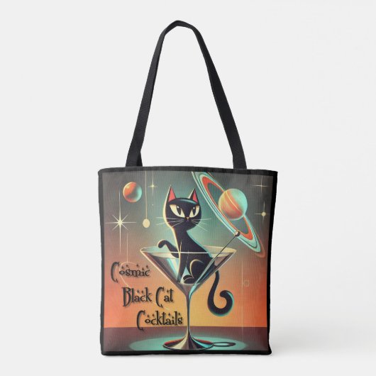Atomic futuristische kosmische zwarte kat cocktail tote bag (Achterkant)