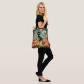 Atomic futuristische kosmische zwarte kat cocktail tote bag (Op model)