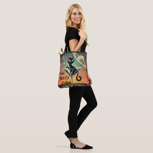 Atomic futuristische kosmische zwarte kat cocktail tote bag (Op model)