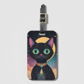 Atomic futuristische kosmische zwarte kat in het m bagagelabel (Voorkant (verticaal))