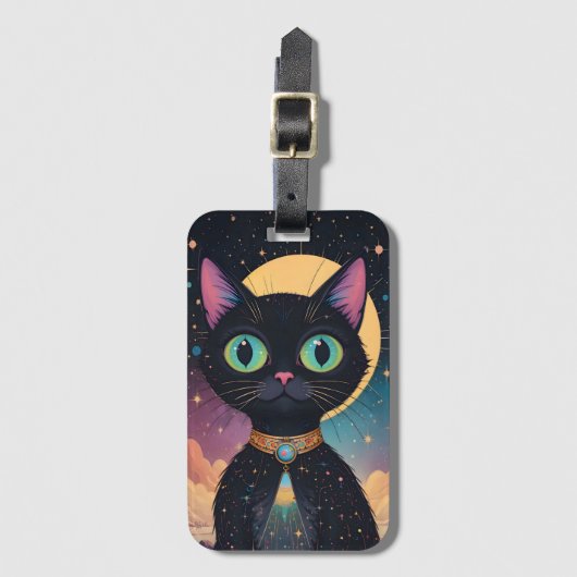 Atomic futuristische kosmische zwarte kat in het m bagagelabel (Voorkant (verticaal))