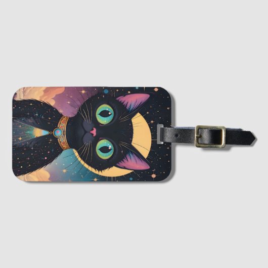 Atomic futuristische kosmische zwarte kat in het m bagagelabel (Voorkant (horizontaal))